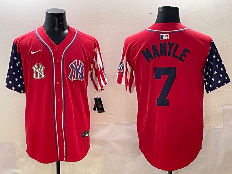 Men New York Yankees #7 Mantle Red a generation of national flags Jointly Name 2025 Nike MLB Jersey style 10